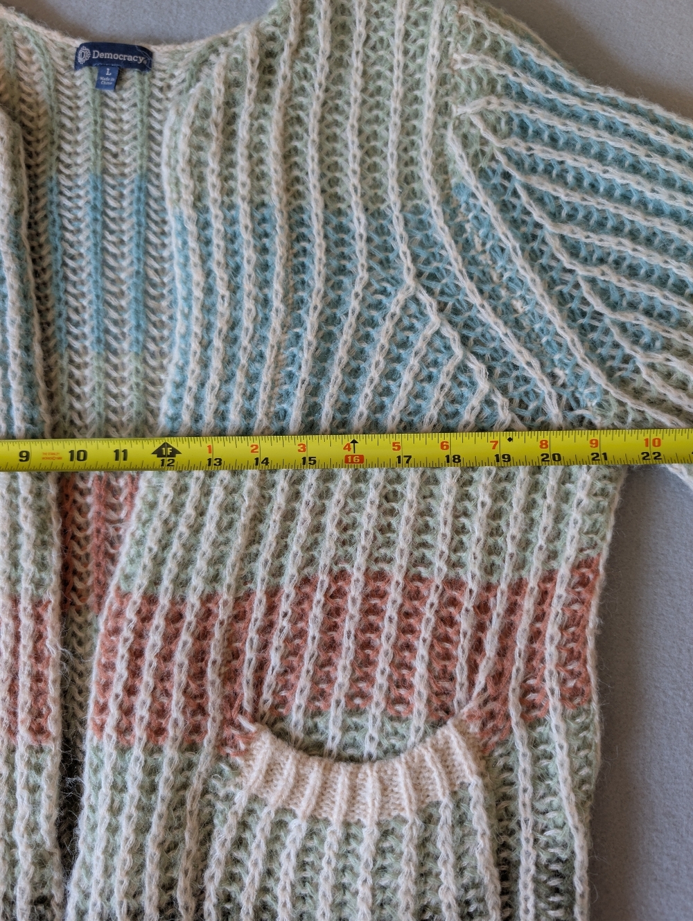 Democracy Wool Blend Open Front Ribbed Open Knit Multicolor Stripe Cardigan Sz L image 8
